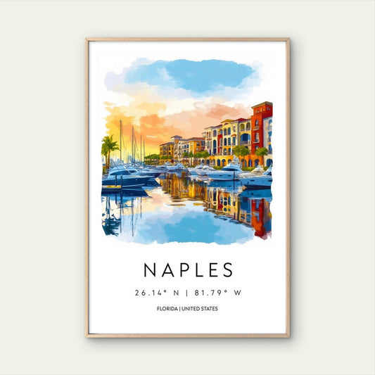 Vibrant Reflection Of Naples Marina Travel Poster Print Wall Art