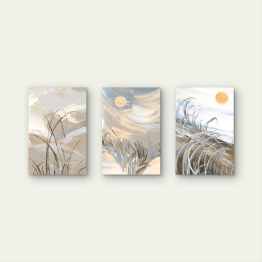 3pcs Coastal Beach Grass Abstract Modern Wall Art Set Canvas Framed 50x70cm - High Quality Print 100% Australian Made Wall Canvas Ready to Hang