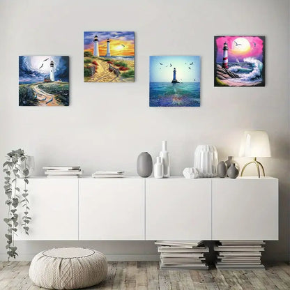 4pcs Nautical Lighthouse Ocea Wall Art Canvas Framed