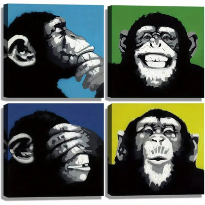 4pcs Humorous Black & White Pop RE Wall Art Canvas Framed