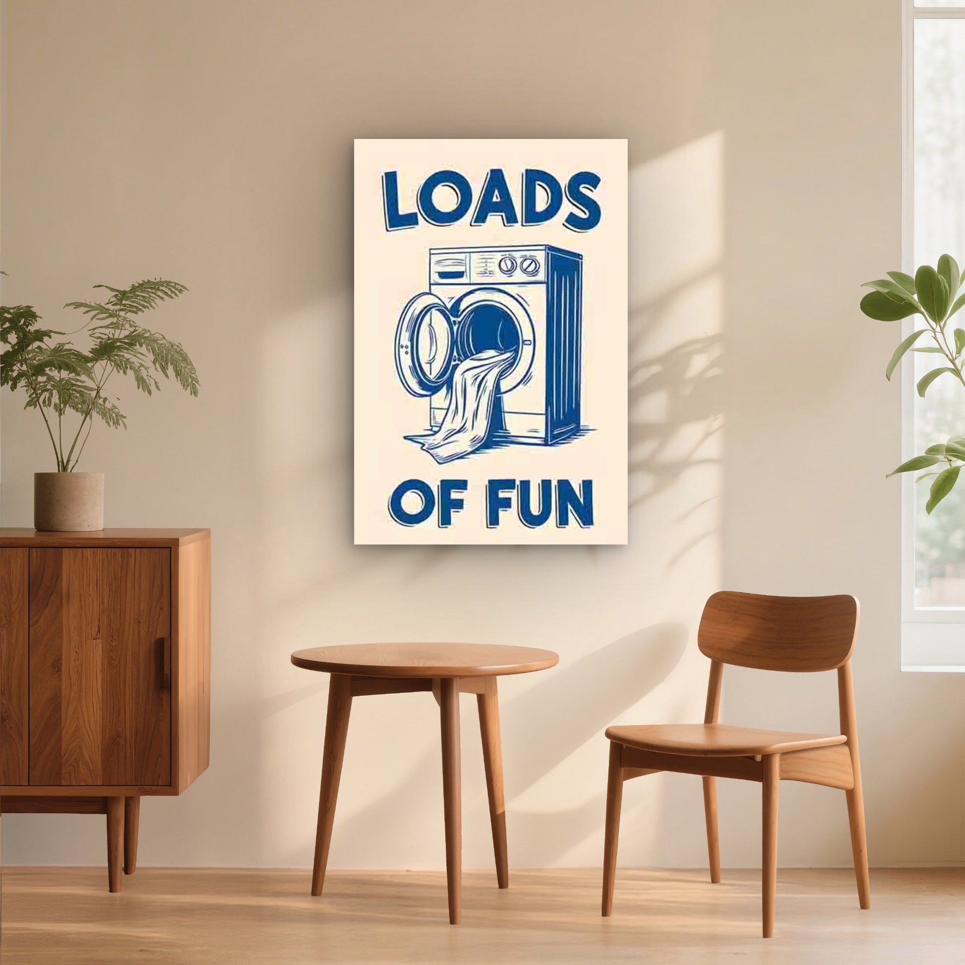 Washing Machine Outlined in Blue Lines 60x90cm Metal Print Ready to Hang - Bella Home Decor