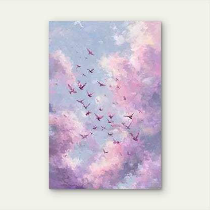 Pink & Purple Dream Clouds & Flying Birds 60x90cm Metal Print Ready to Hang
