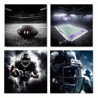 4pcs American Football Theme Wall Art Canvas Framed