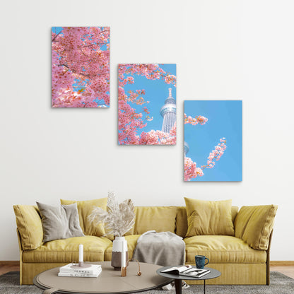 3pcs Spring Splendor At Tokyo Skytree Metal Print Ready to Hang Art