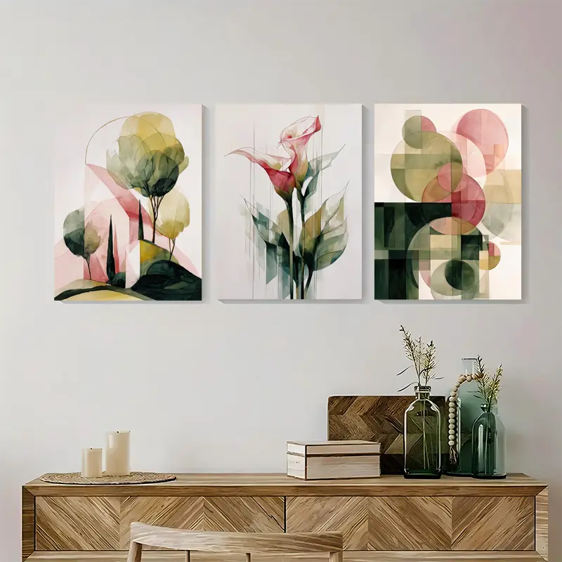 3pcs Pink And Green Minimalist Printing Metal Print Ready to Hang Art