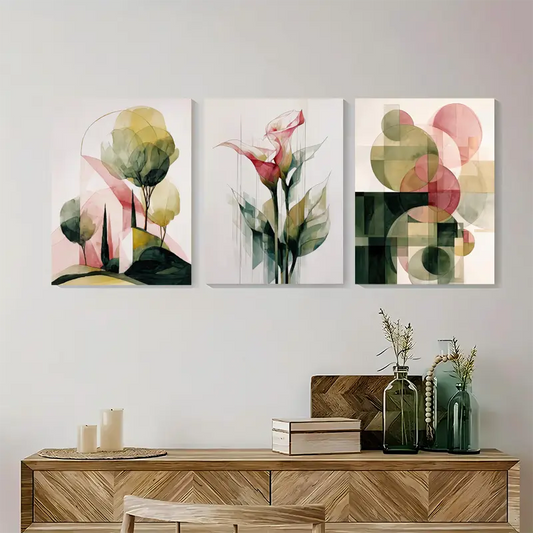 3pcs Pink And Green Minimalist Printing Metal Print Ready to Hang Art