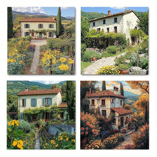 4pcs Vintage Farmhouse Floral Canvas Wall Art Canvas Framed