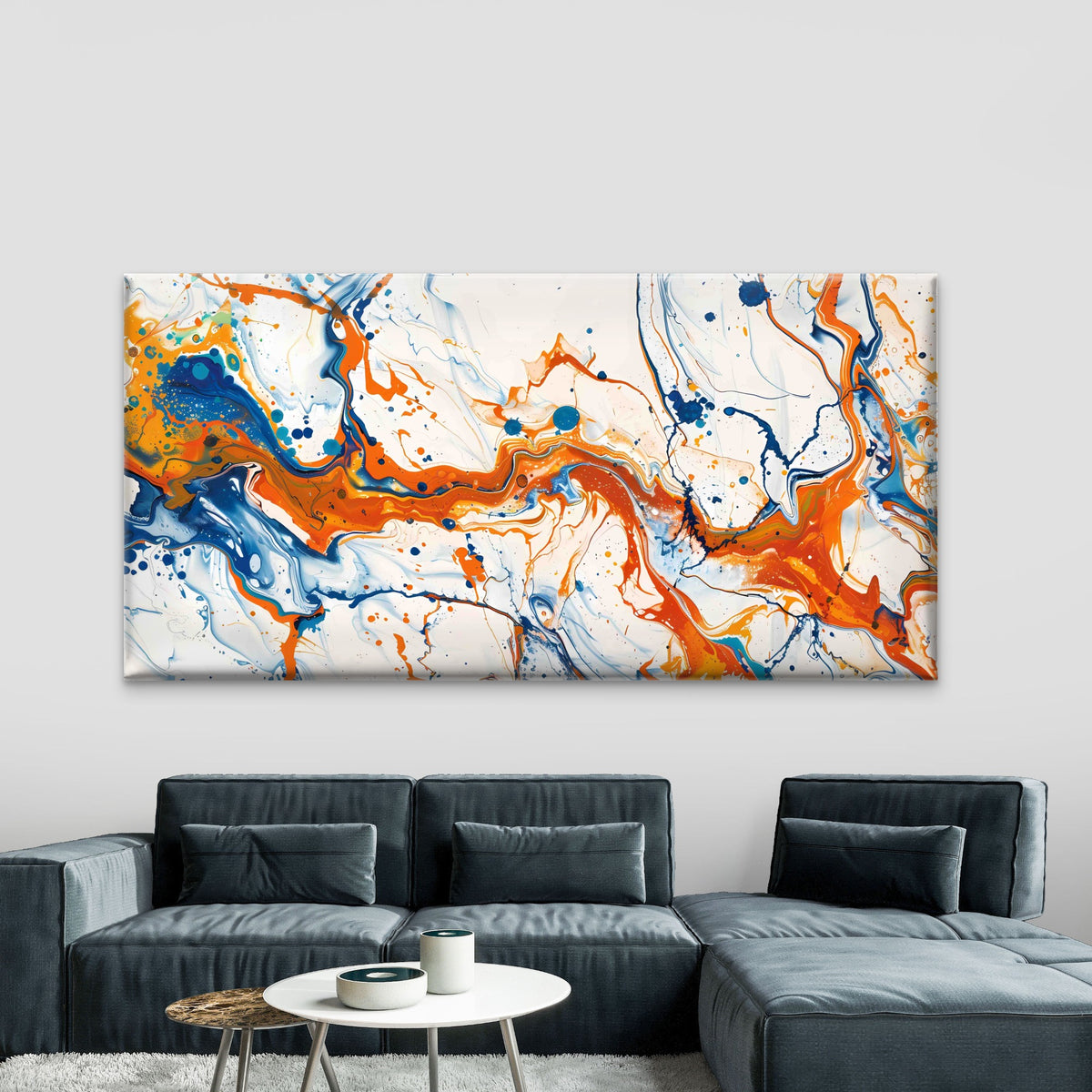 Blue White Swirls Abstract Wall Art Canvas Office Home Room Framed 120x60cm