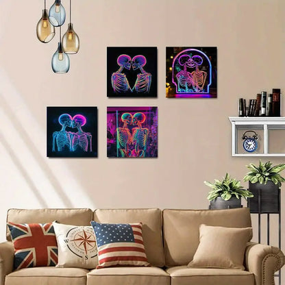4pcs Neon Skull Embrace  RU     Wall Art Canvas Framed