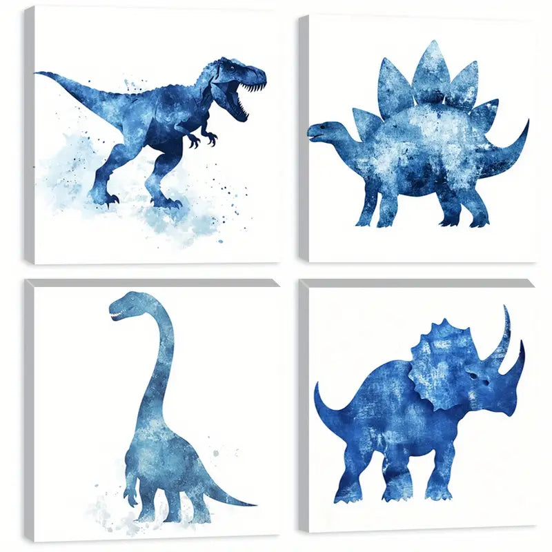 4pcs  Dinosaurs   Blue Tones Paint  Wall Art Canvas Framed