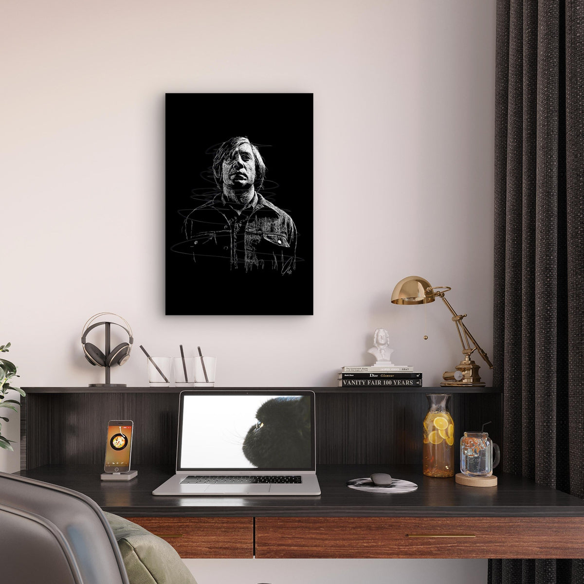 Haunting Bob-Cut Monochromatic 60x90cm Metal Print Ready to Hang