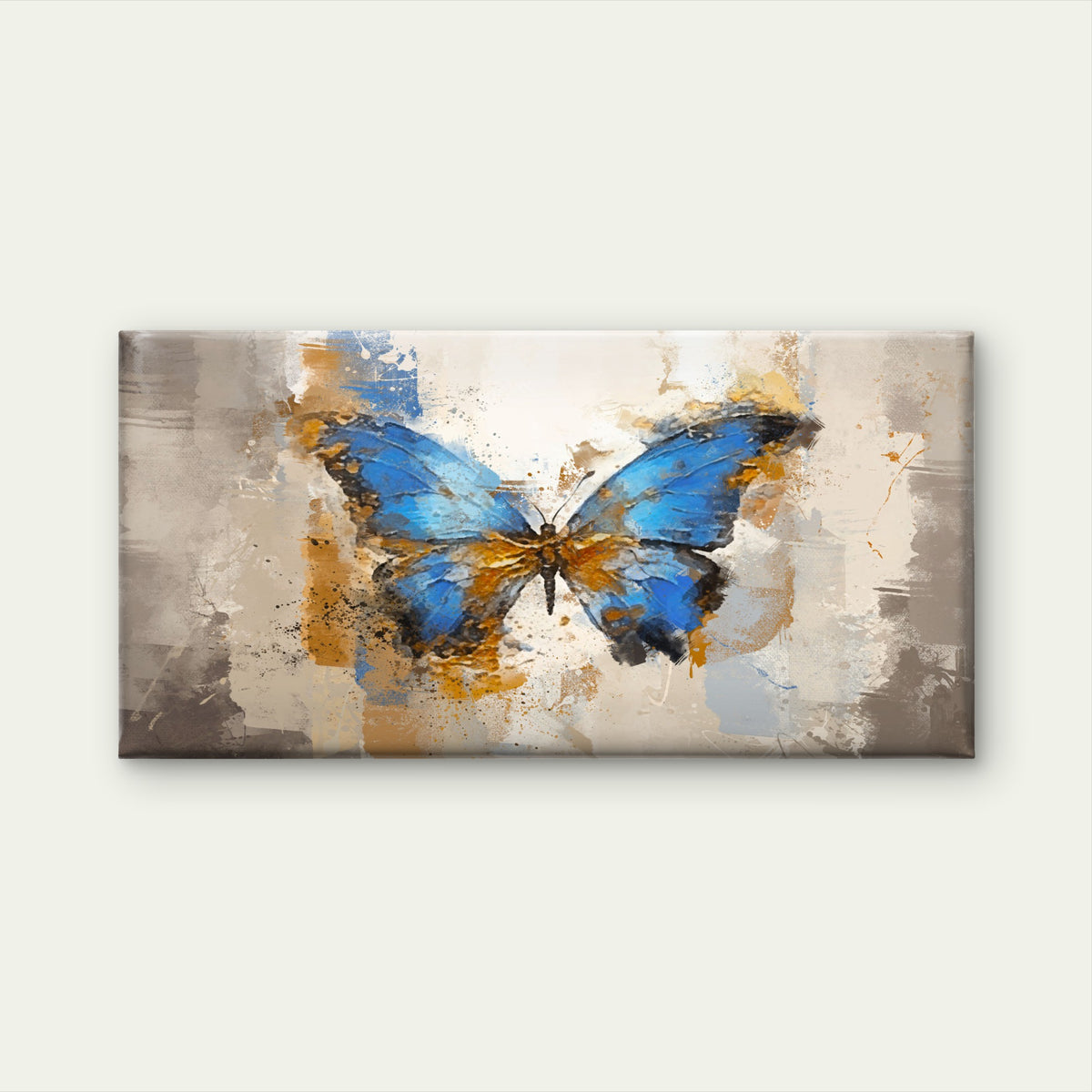Blue Morpho Butterfly Gold Splash Wall Art Canvas Office Home Framed 120x60cm