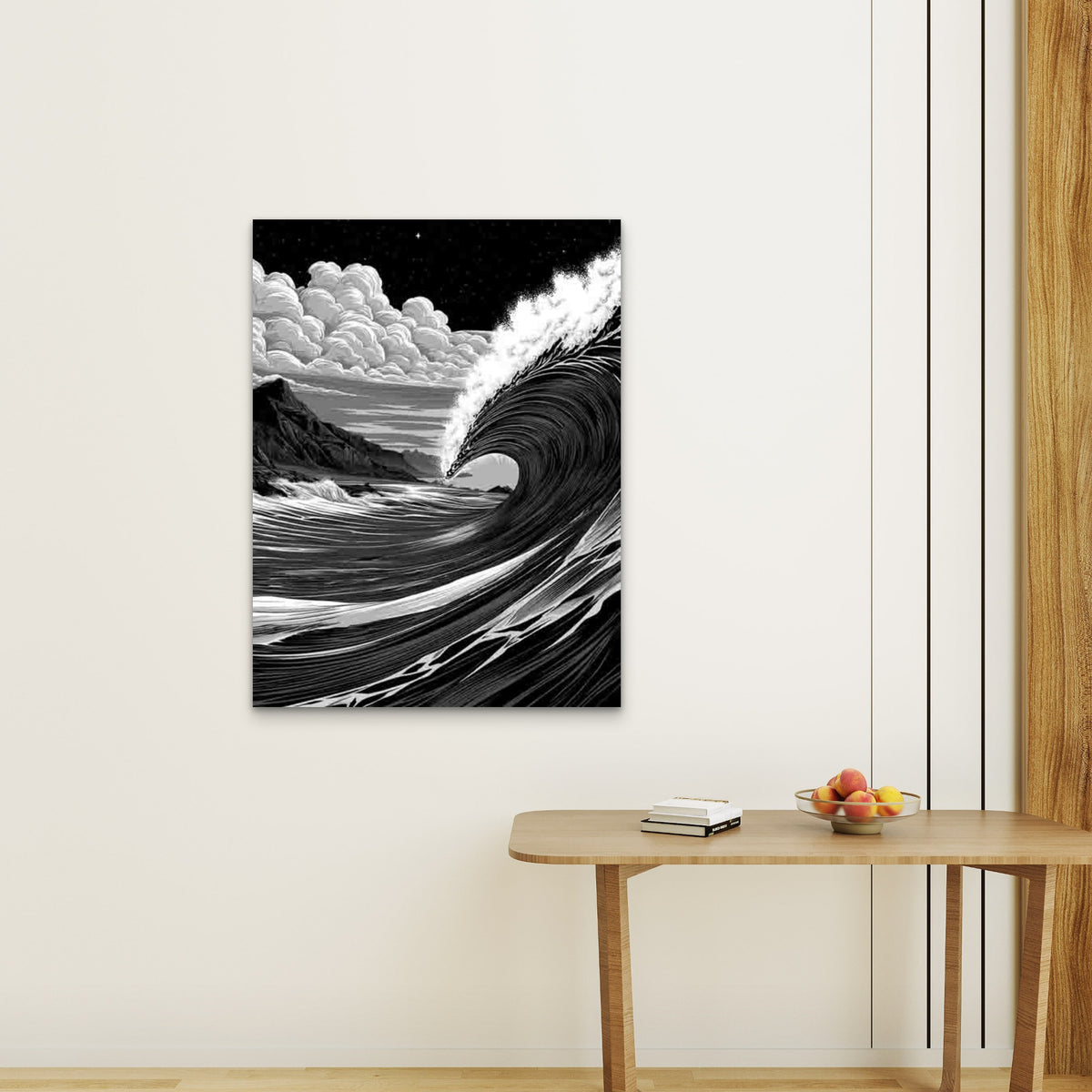 Black & White Surf Coastal Wave Ocean Metal 40x60cm Print Ready to Hang