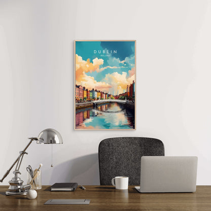 Dublin Ireland Canal Bridge Scene Travel Poster Print Wall Art