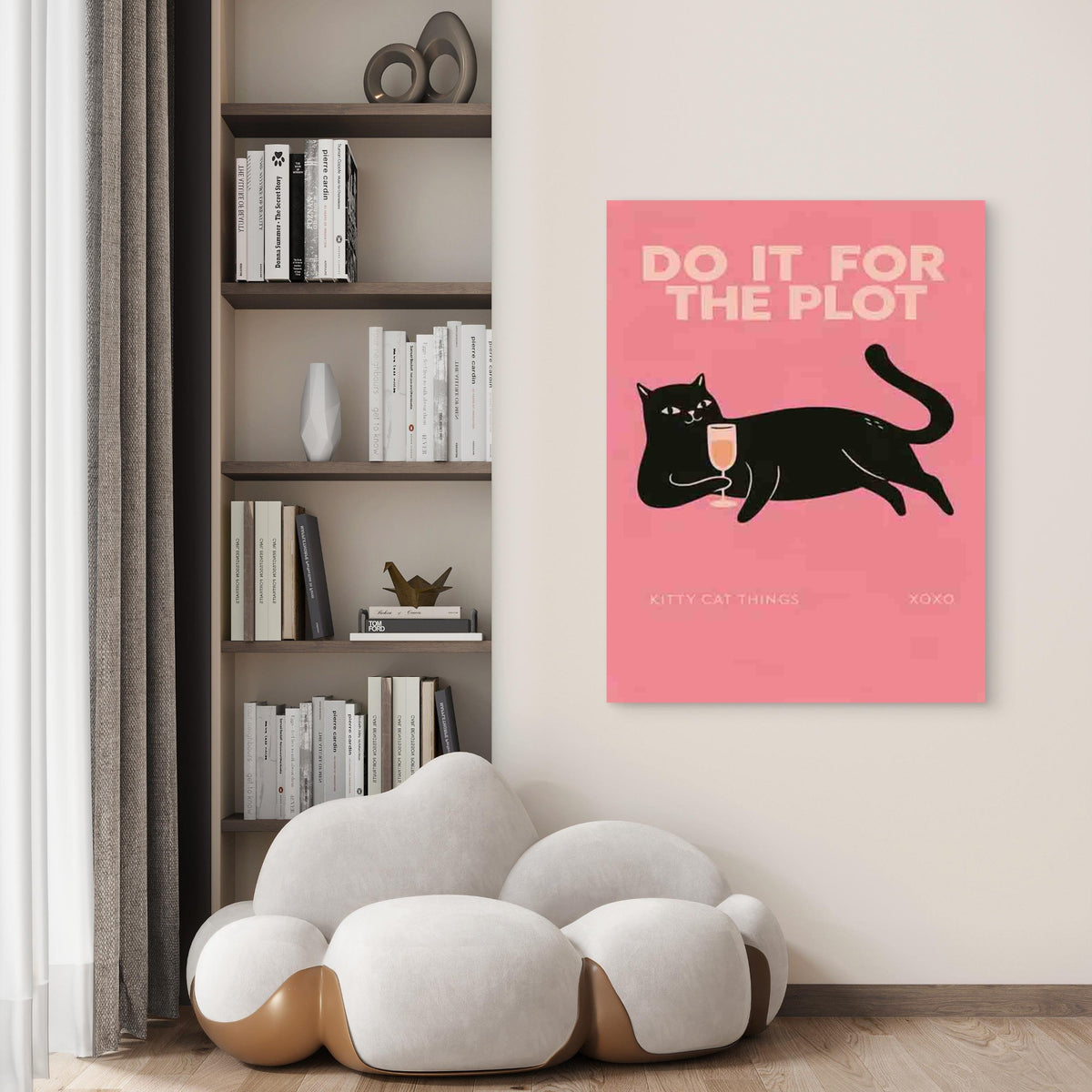 Chic Cat Artwork Modern Retro 60x90cm Metal Print Ready to Hang