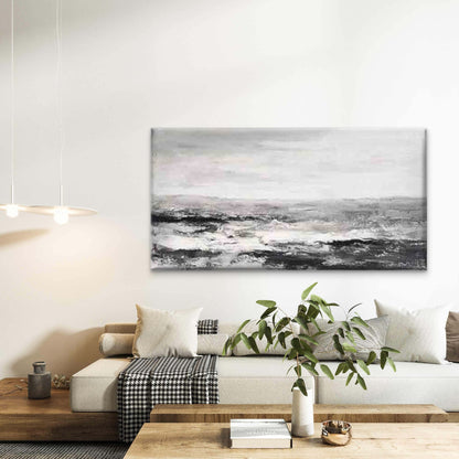 Black and White Coastal Wave Wall Art Canvas Office Home Room Framed 120x60cm