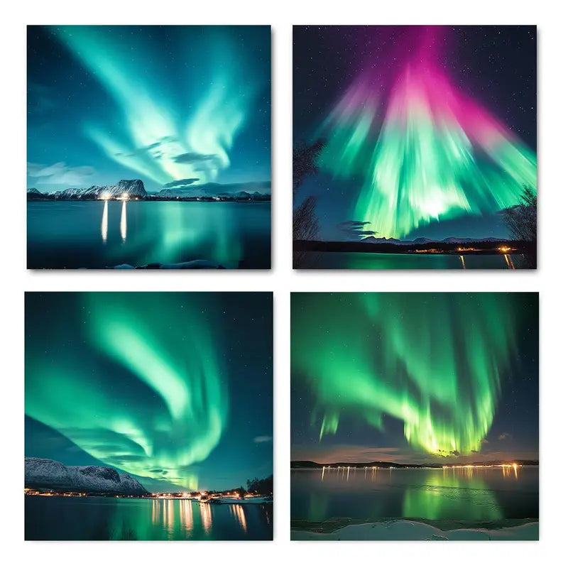 4pcs Northern Lights Aurora Borealis Wall Art Canvas Framed