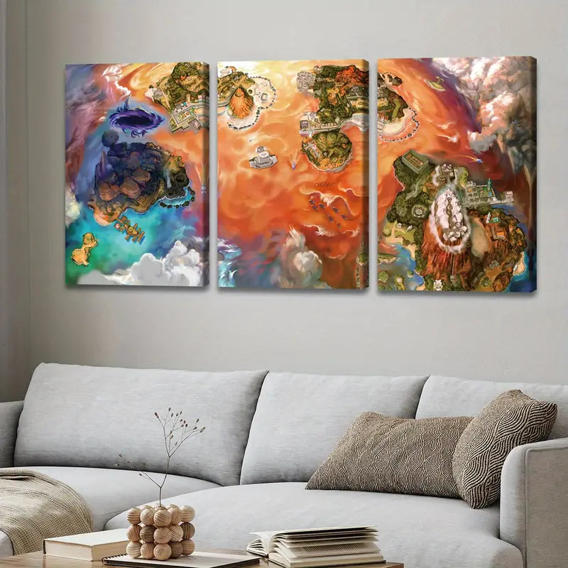3pcs Abstract Elf Island Pet Battle Wall Art Set Canvas Framed 50x70cm - High Quality Print 100% Australian Made Wall Canvas Ready to Hang