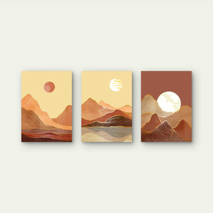 3pcs Boho Terracotta Mountain Sun Landscape Wall Art Set Canvas Framed 60x90cm - High Quality Print 100% Australian Made Wall Canvas Ready to Hang