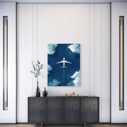 Airplane Clouds Blue Sky Modern Minimalist Metal Print Ready to Hang