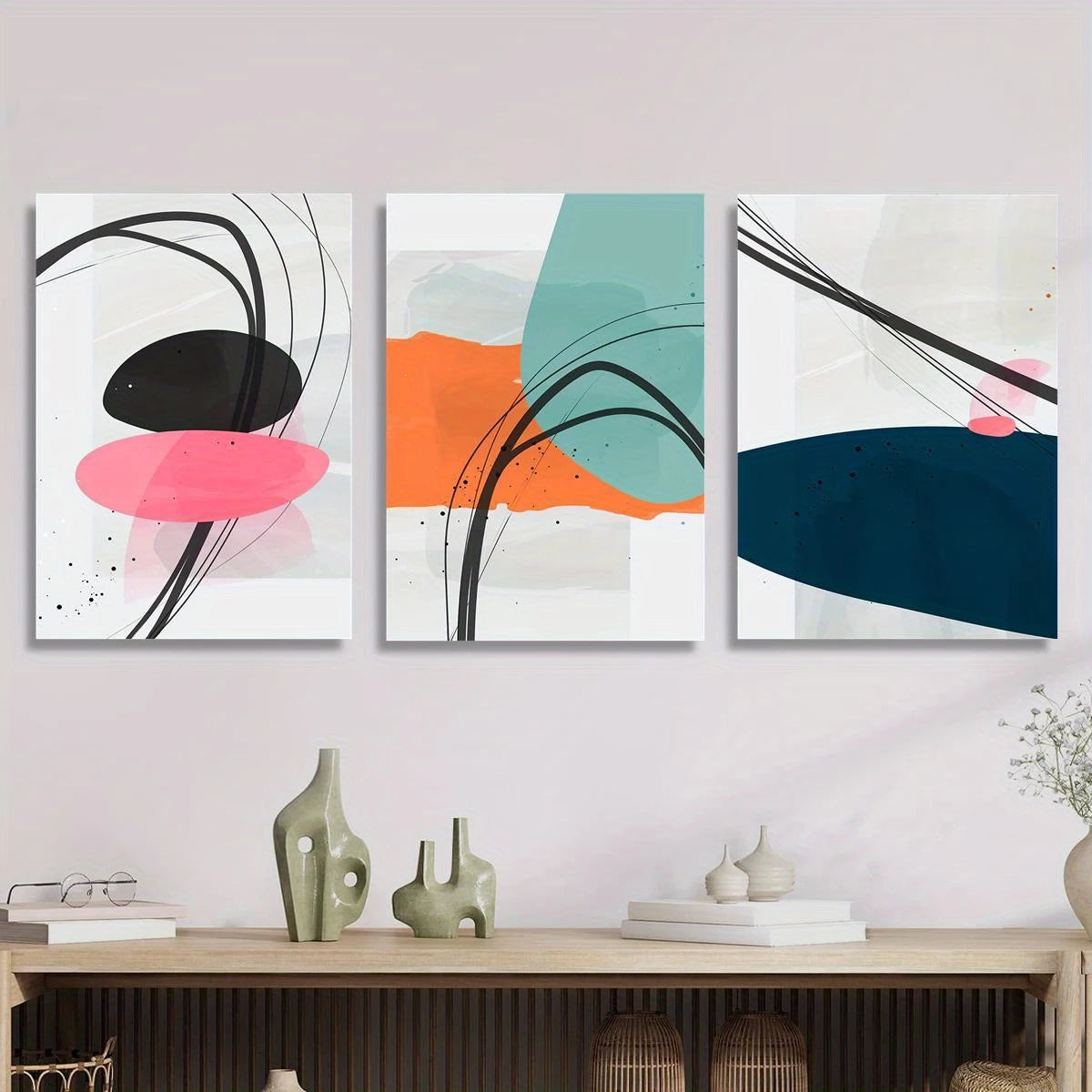 3pcs Abstract Geometric Line Classic Design Metal Print Ready to Hang Art