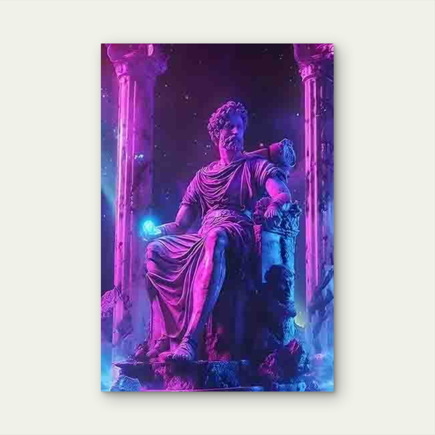 Neon Style Ancient Roman Statue 60x90cm Metal Print Ready to Hang - Bella Home Decor