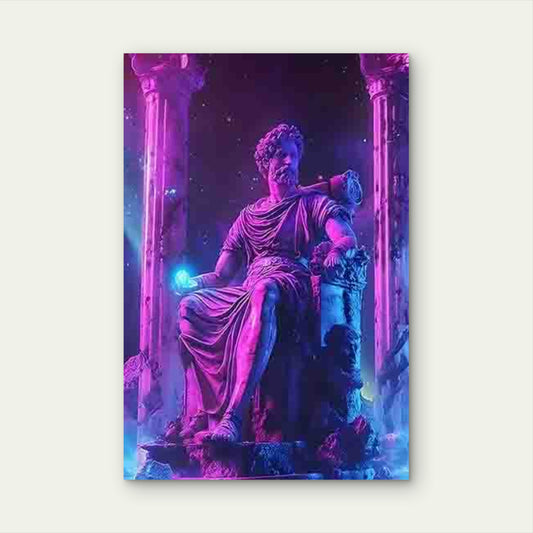 Neon Style Ancient Roman Statue 60x90cm Metal Print Ready to Hang - Bella Home Decor
