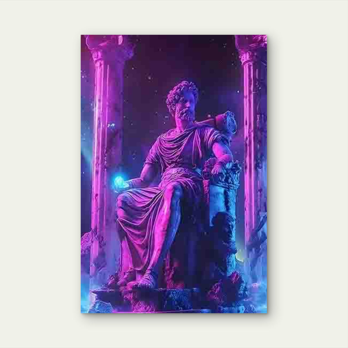 Neon Style Ancient Roman Statue 40x60cm Metal Print Ready to Hang