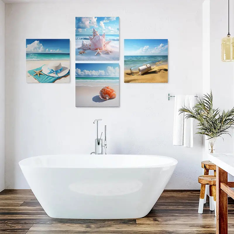 4pcsSeashell Collection Wall Art Canvas Framed