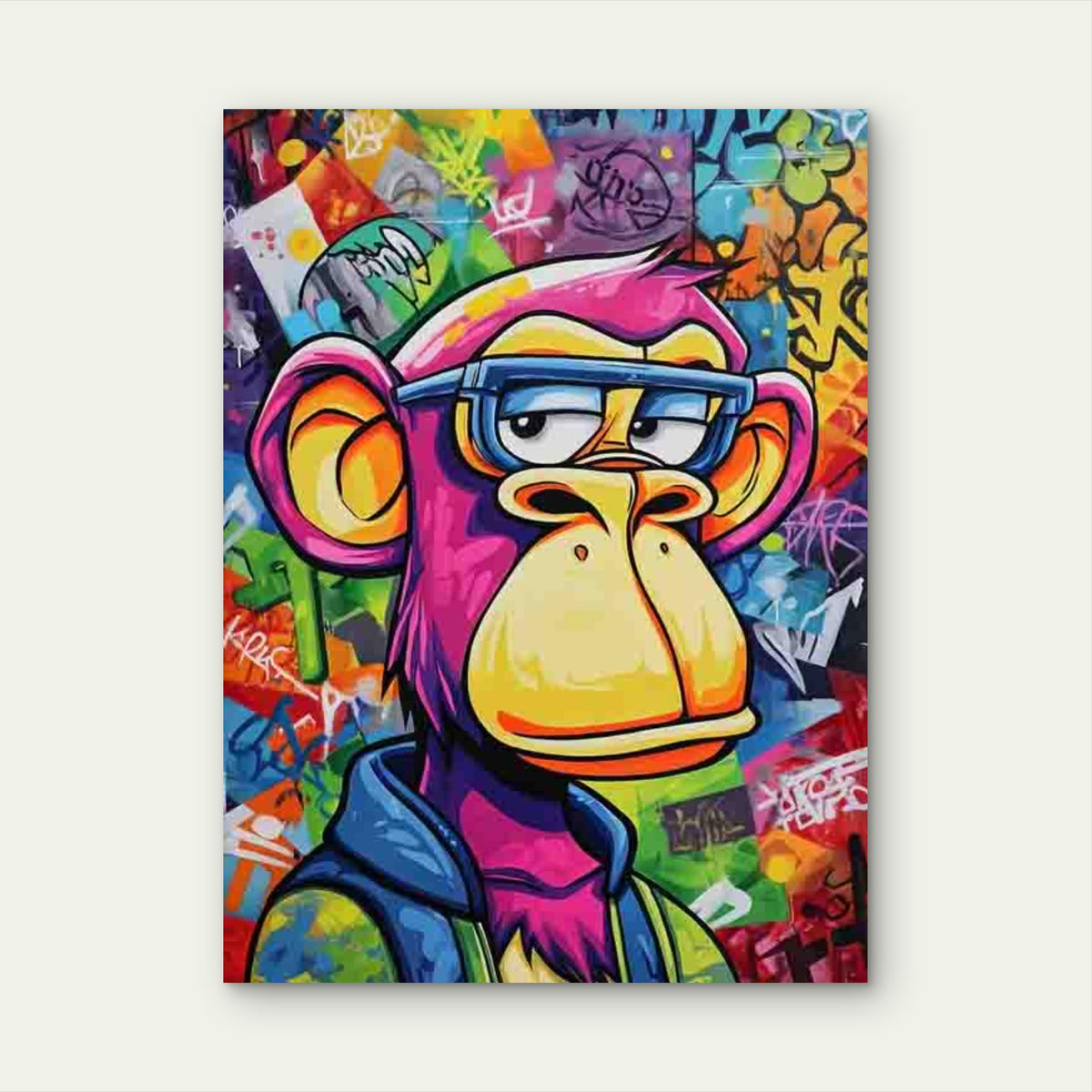 Pink Hair Monkey & Glasses Graffiti 60x90cm Metal Print Ready to Hang