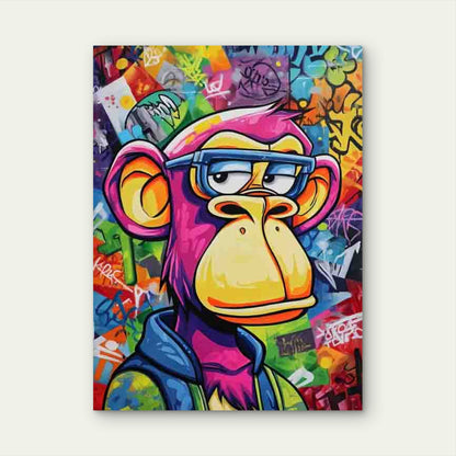 Pink Hair Monkey & Glasses Graffiti 60x90cm Metal Print Ready to Hang