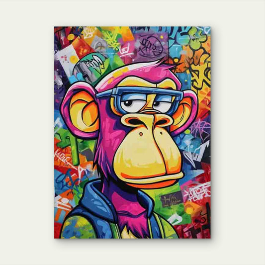 Pink Hair Monkey & Glasses Graffiti Metal Print Ready to Hang