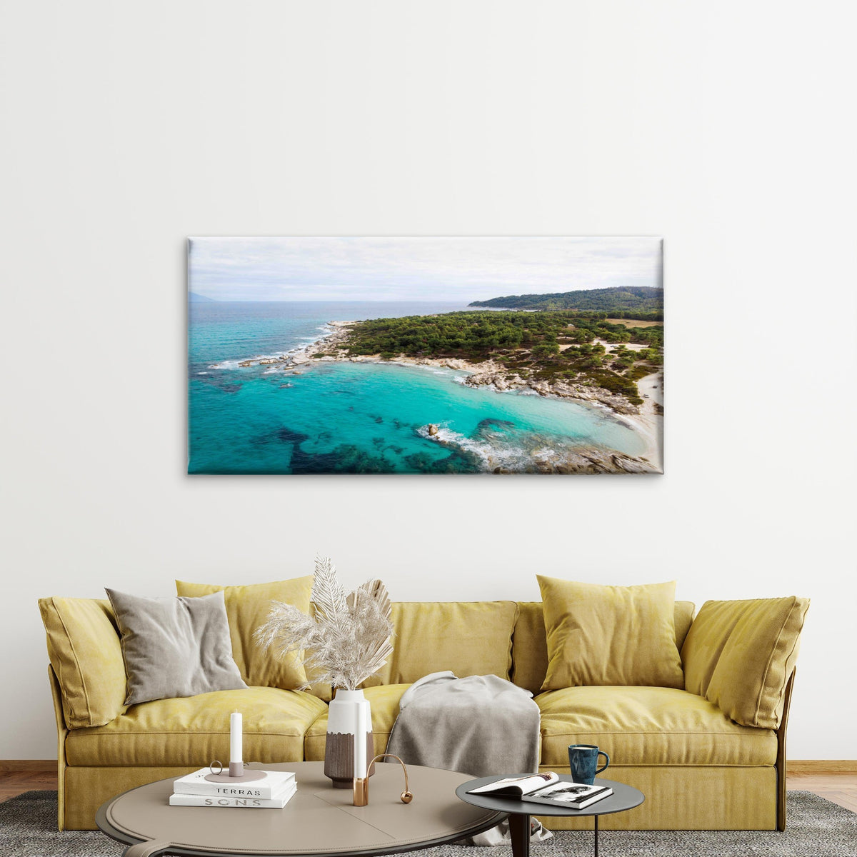 Aegean Sea Coast Wall Art Canvas Office Home Room Framed 120x60cm