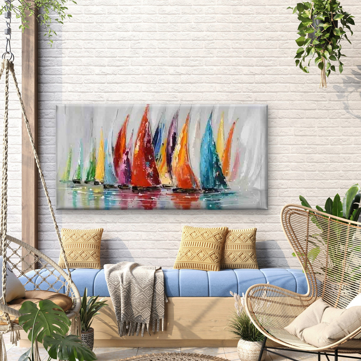 Colorful Sailing Boats Painting Wall Art Canvas Office Home Room Framed 120x60cm