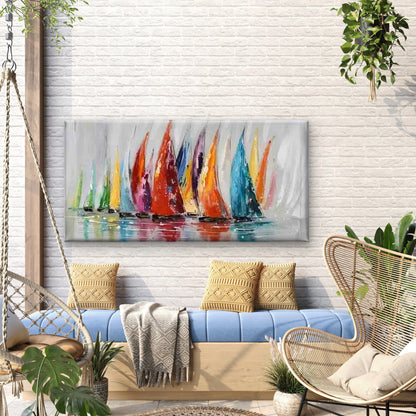 Colorful Sailing Boats Painting Wall Art Canvas Office Home Room Framed 120x60cm