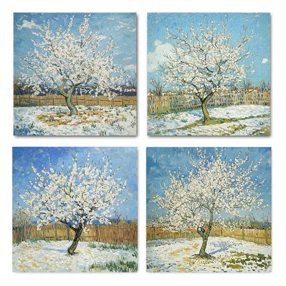 4pcs Snowy Ground & Blue Sky Wall Art Canvas Framed