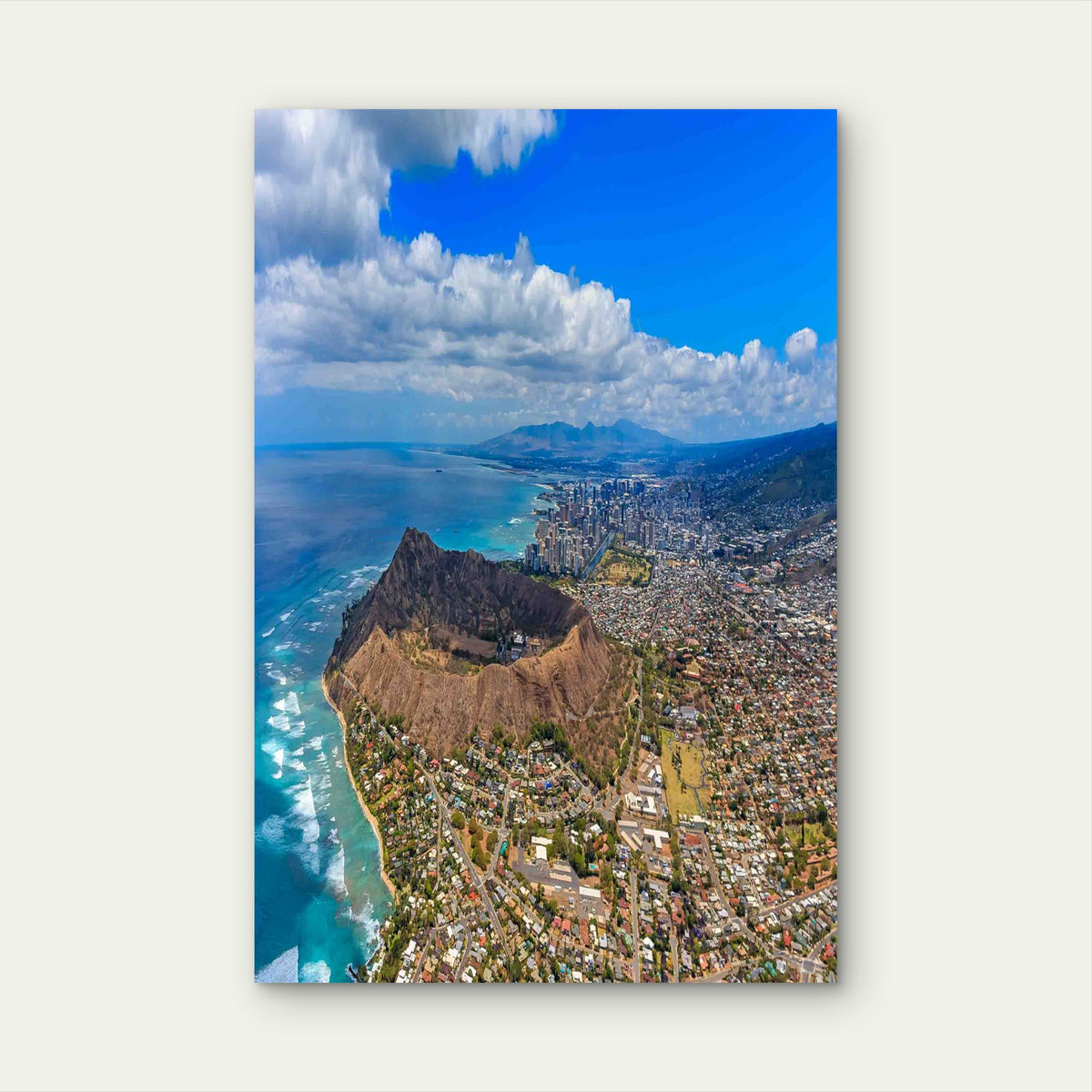 Majestic Diamond Head Over Waikiki 60x90cm Metal Print Ready to Hang
