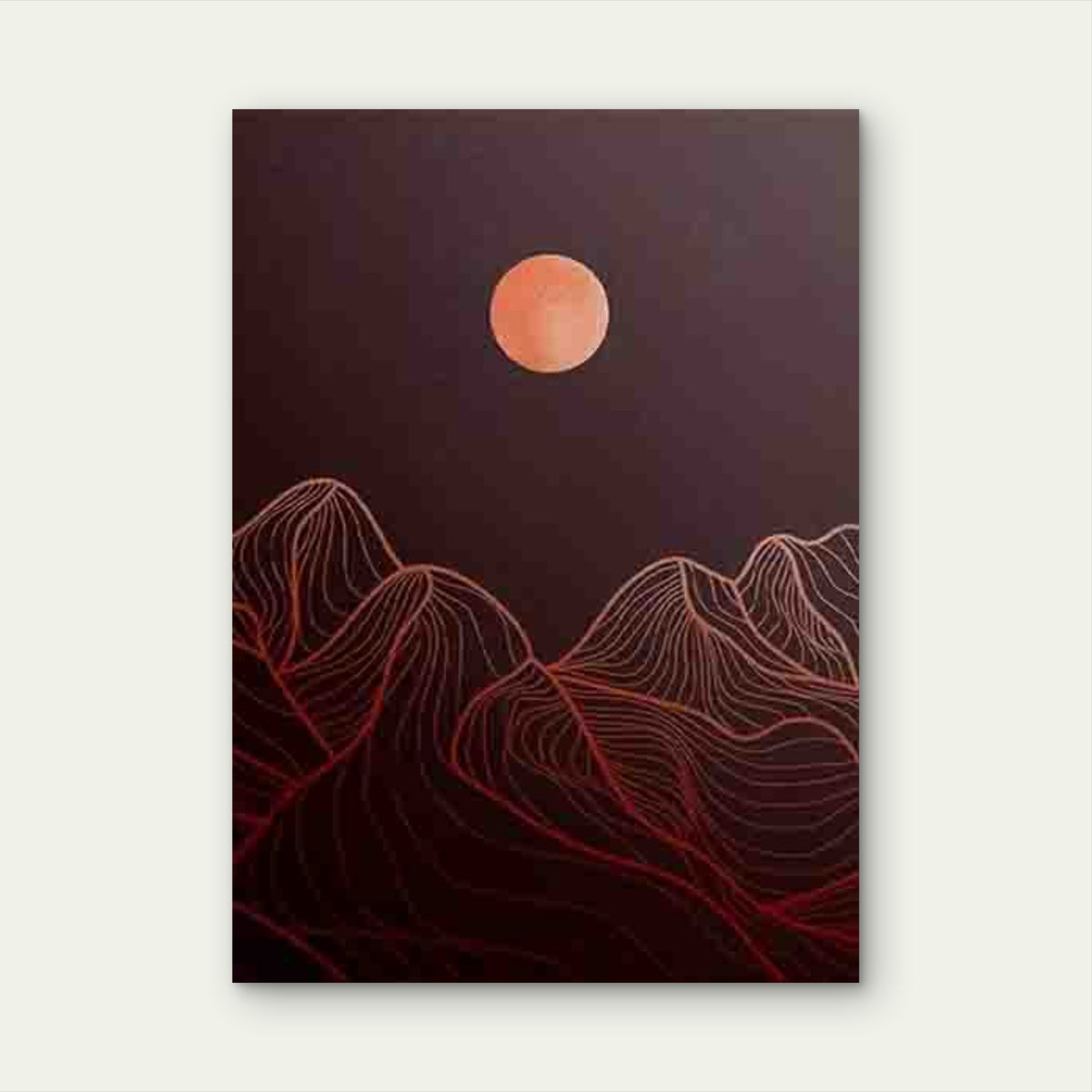 Red Moon Mountain Landscape Metal Print Ready to Hang
