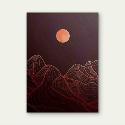 Red Moon Mountain Landscape Metal Print Ready to Hang