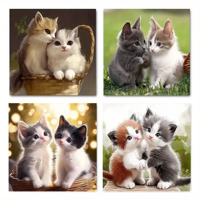 4pcs Cute kitten Cat  Wall Art Canvas Framed