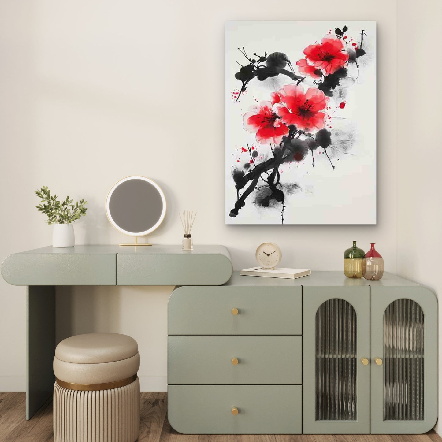 Vibrant Red Flowers with Black Strokes 60x90cm Metal Print Ready to Hang - Bella Home Decor