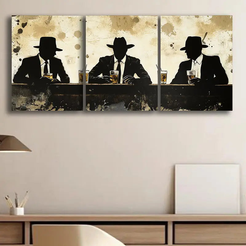 3pcs Three Silhouettes Sitting at the Bar Metal Print Ready to Hang Art