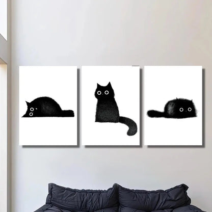3pcs Cute black cat, black little coal cat, animal Metal Print Ready to Hang Art