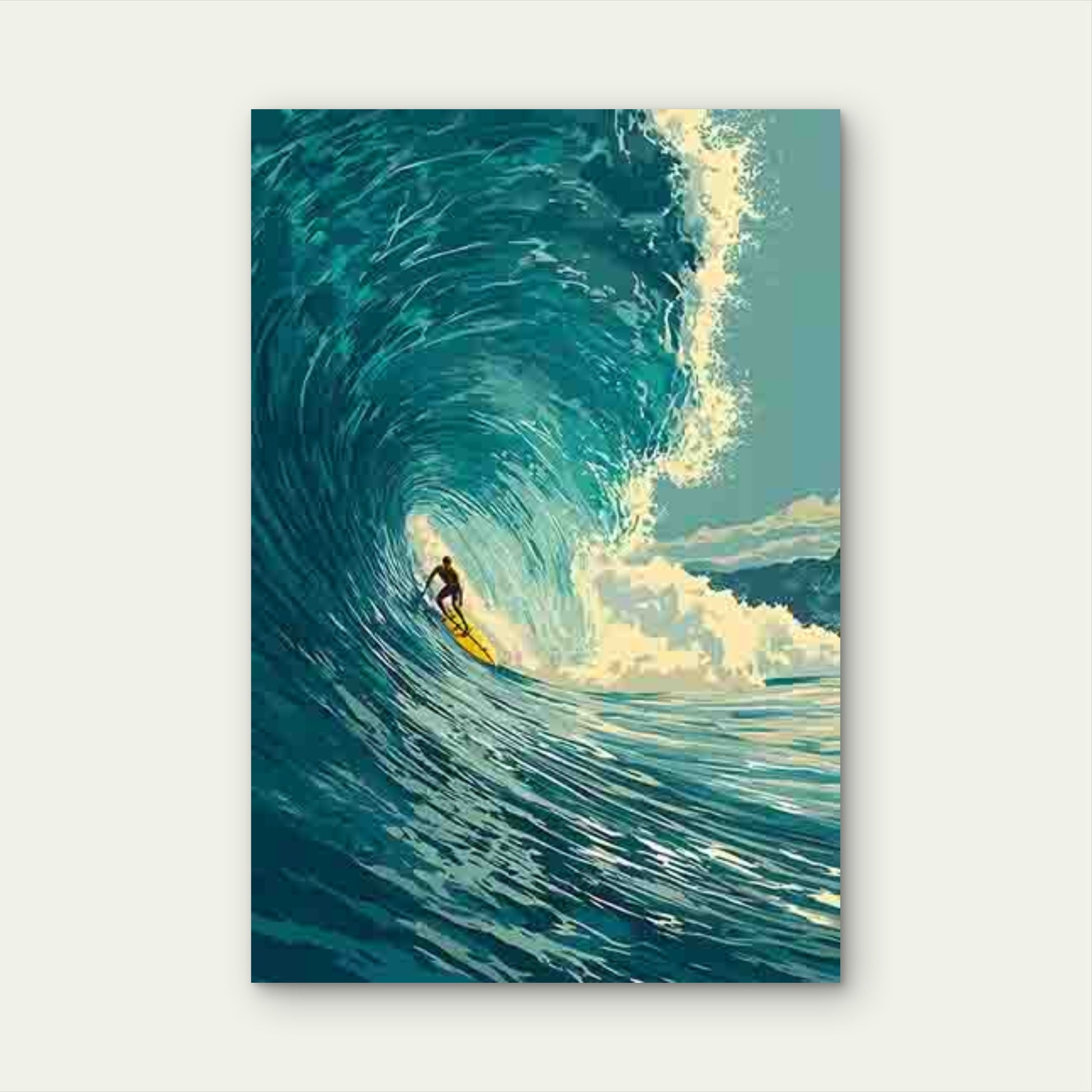Surfer Surfing in a Huge Blue Wave 60x90cm Metal Print Ready to Hang - Bella Home Decor