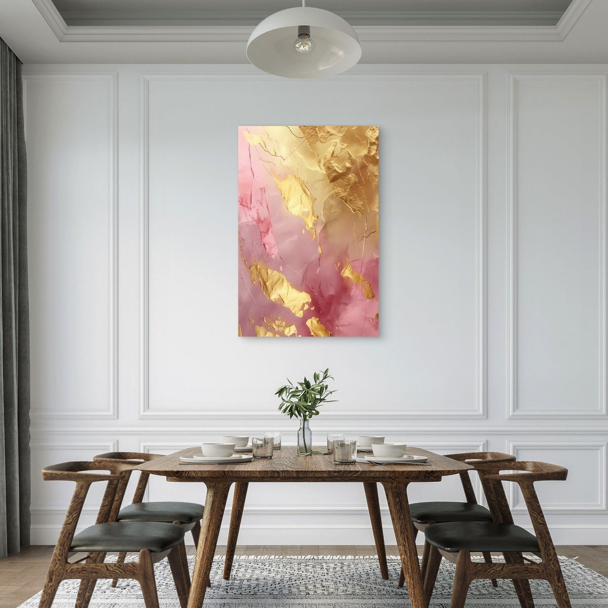 Abstract Rose Marble Gold Leaf Flow 40x60cm Metal Print Ready to Hang