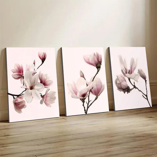 3pcs Pink and White Floral Flowers Wall Art Set Canvas Framed 40x60cm - High Quality Print 100% Australian Made Wall Canvas Ready to Hang