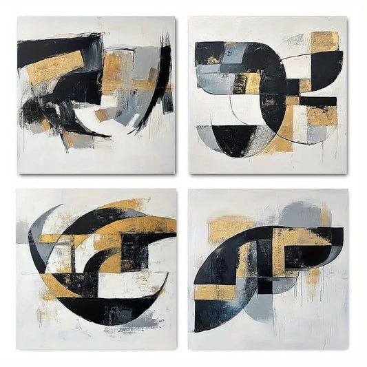 4pcs  White Graffiti Gol Art Deco  Retro Style  Wall Art Canvas Framed