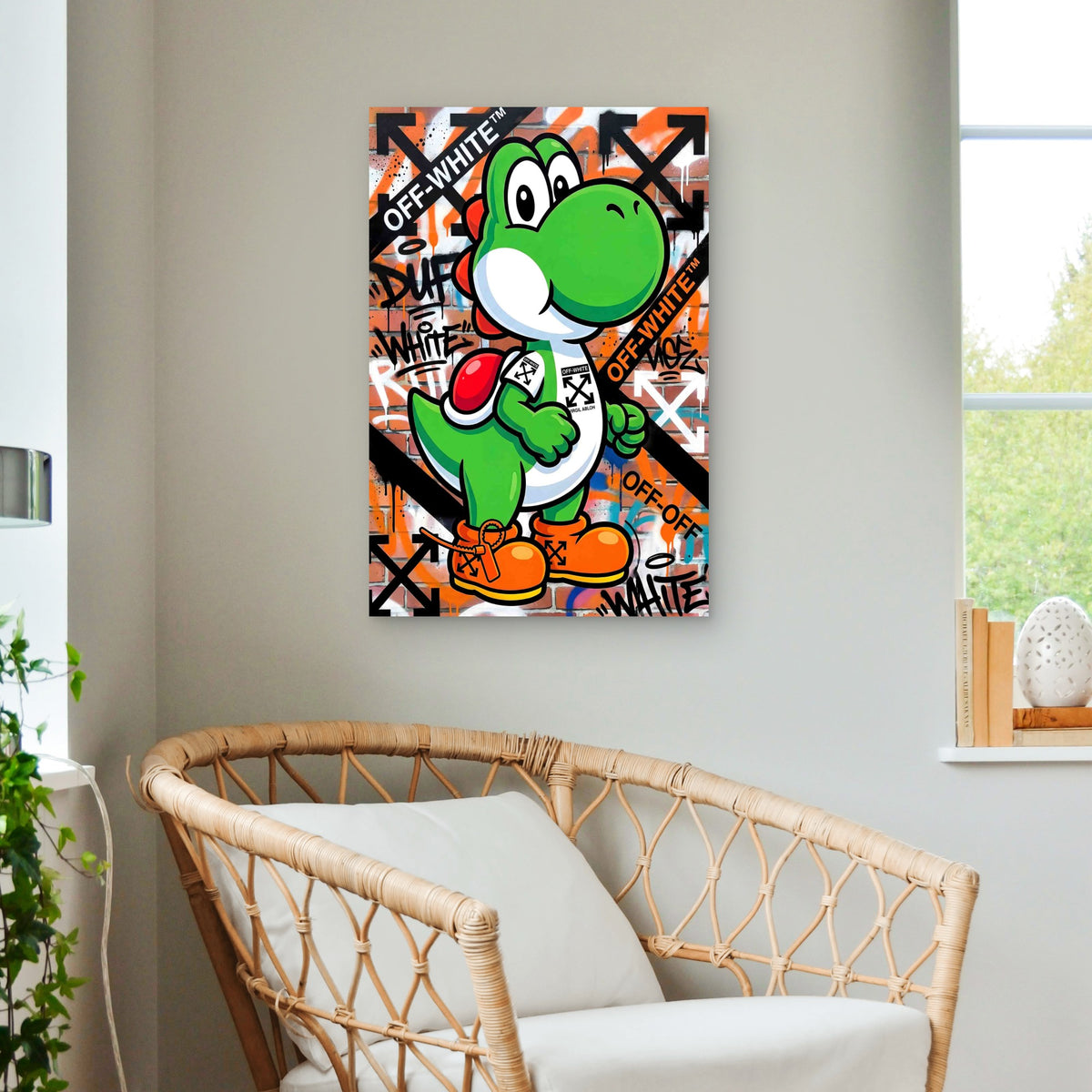 Street Art Green Dinosaur 60x90cm Metal Print Ready to Hang