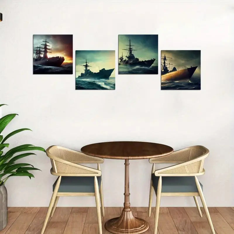 4pcs Military Warships Yamato Battleship Wall Art Canvas Framed