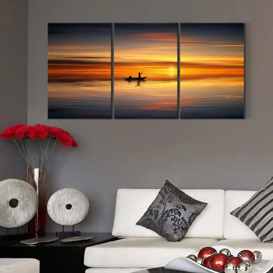 3pcs Vibrant Orange & Blue Sky Reflection Metal Print Ready to Hang Art